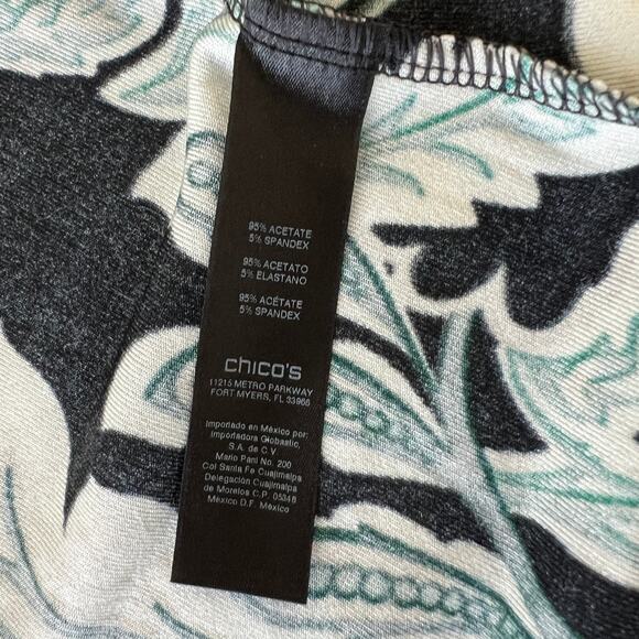 Chico's Travelers Asymmetrical V-Neck Blouse Filigree Black Green Small - Picture 11 of 11